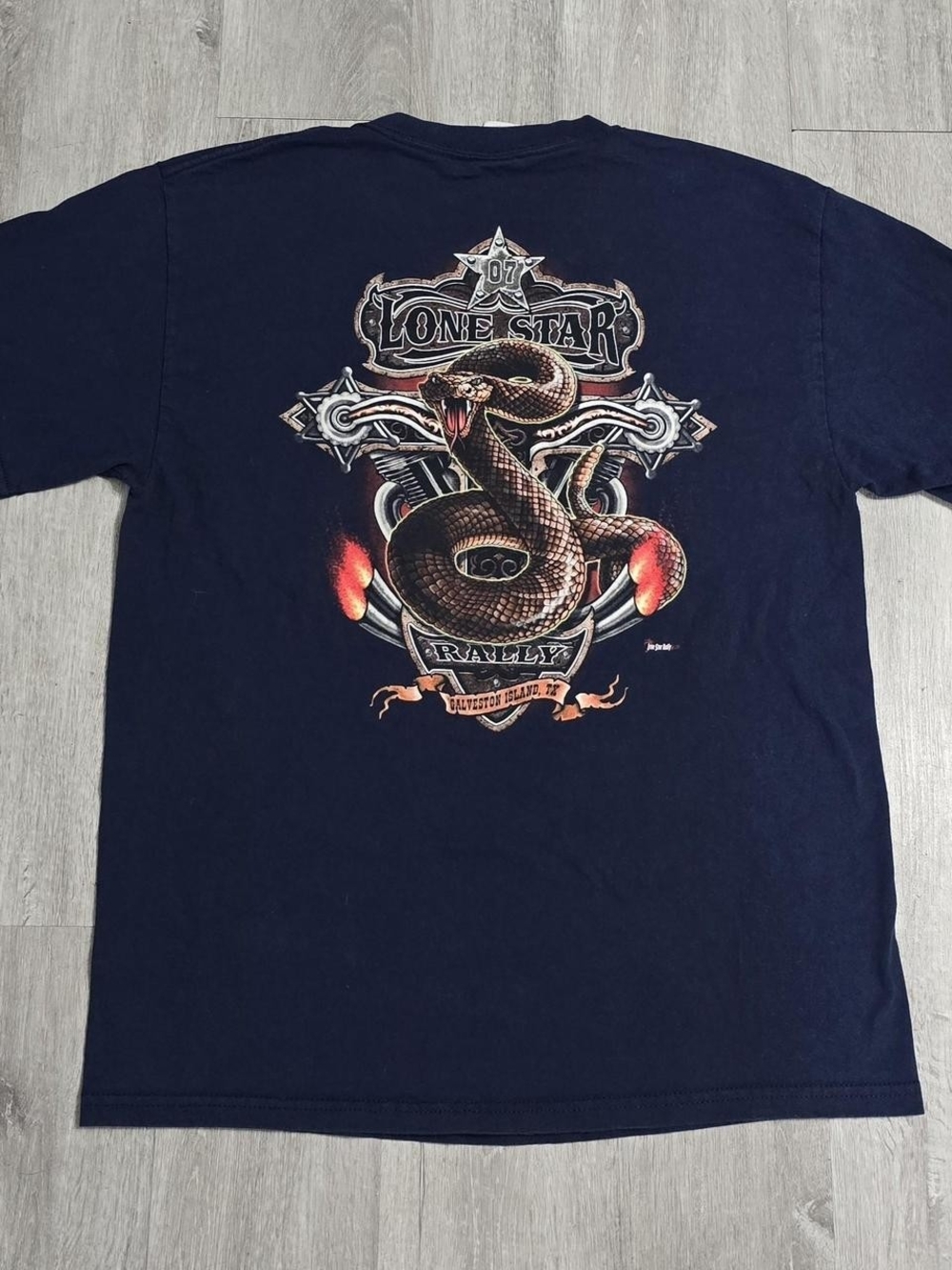 Vintage Y2K Lone Star Biker Snake Blue Pocket Tee 2007 Size Large